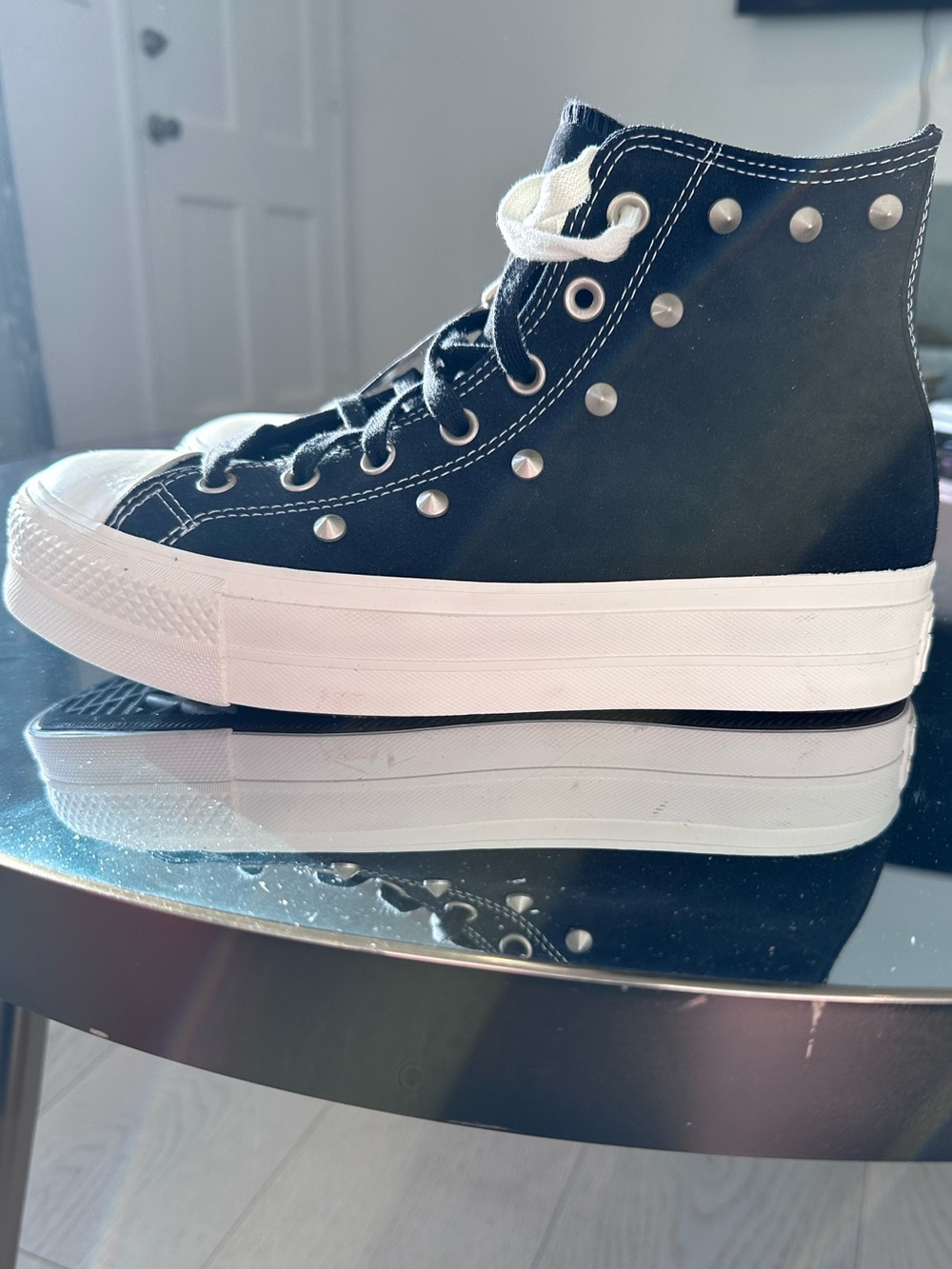 Converse Punk/Rock Black High-Top Canvas Sneakers with Silver Studs W9.5 *New*